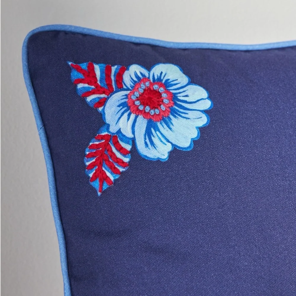 NWT Anthro Nathalie Lete Embroidered Bulldog Floral Whimsical Pillow 18x18